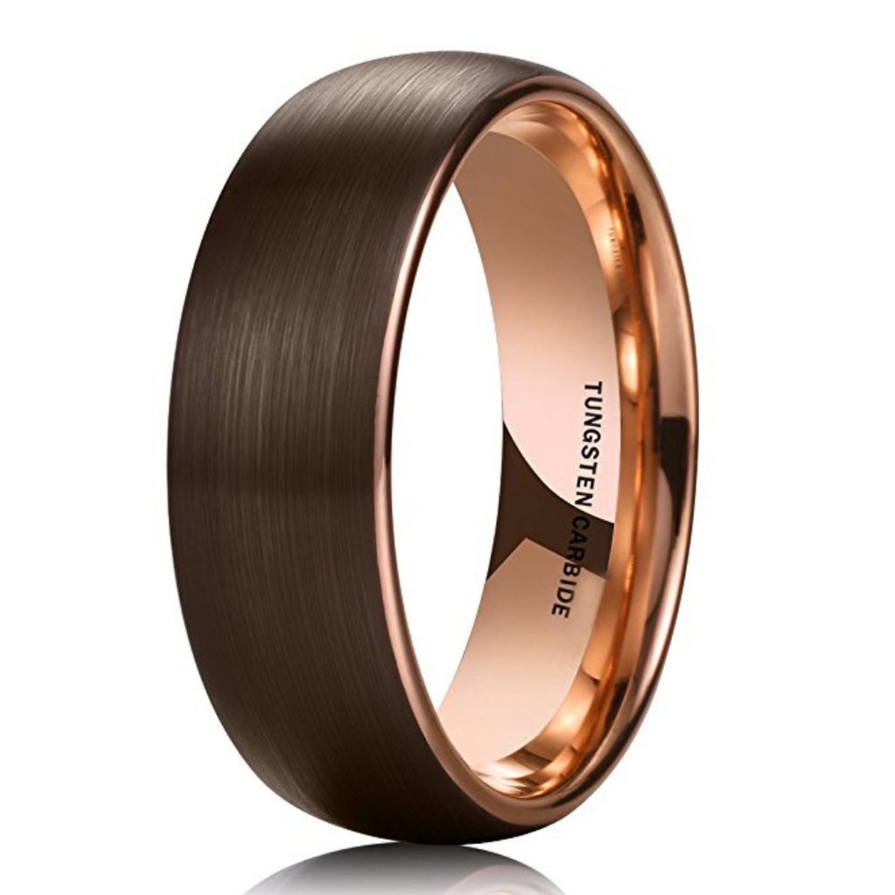 Rose Gold and Brown Tungsten Carbide Men's Wedding Band